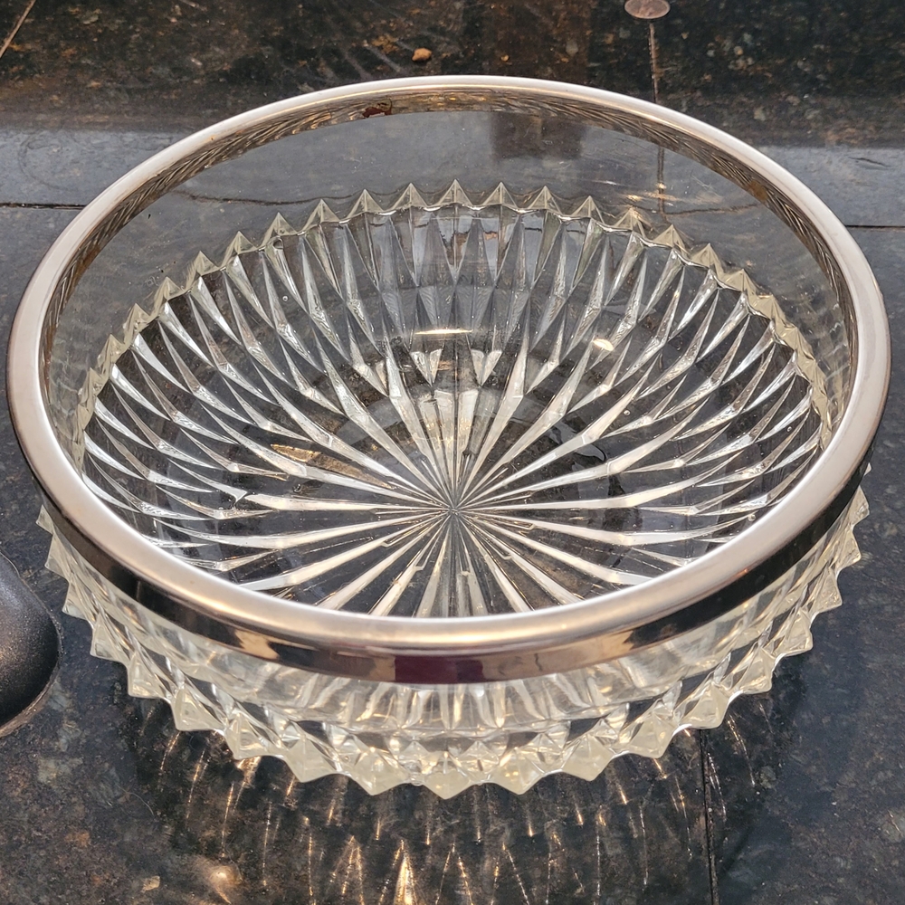 Crystal Bowl with Silver Rim